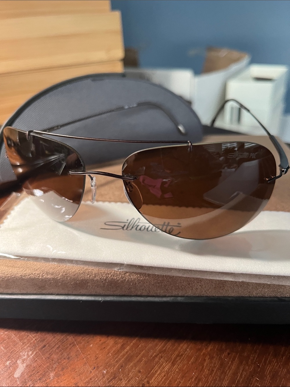 Silhouette Rimless 8667 Titanium Aviator Sunglasses in Brown